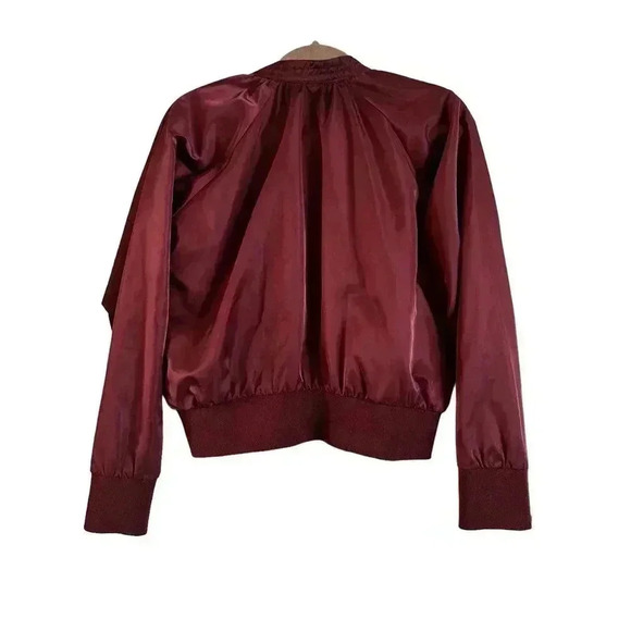 Free People Midnight Bomber Jacket in Wine Red Satin Pockets Zip XS - Picture 2 of 6